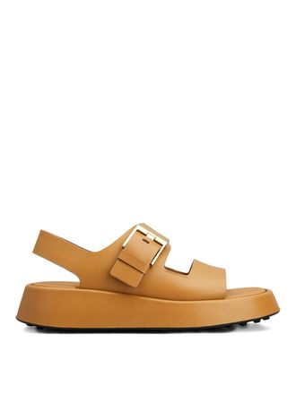 Tod's Brown Leather Sandals With Gold Buckle