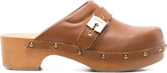 Scholl Pescura 50mm leather clogs - women - Leather/Rubber/Calf Leather/Wood/Wood - 38 - Brown
