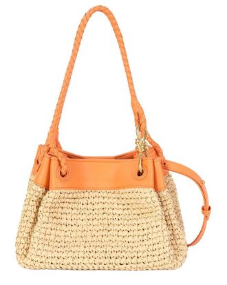 Tiffany & Fred Leather & Raffia Drawstring Shoulder Bag