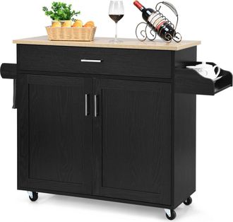 Costway Kitchen Island Cart Rolling Storage Trolley Cart w/ Lockable Rubber Casters