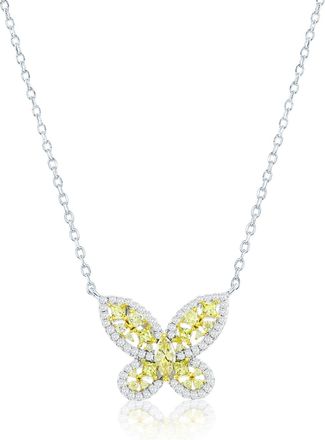 Suzy Levian Sterling Silver Gala Pink & White Cubic Zirconia Pave Butterfly Cluster Necklace