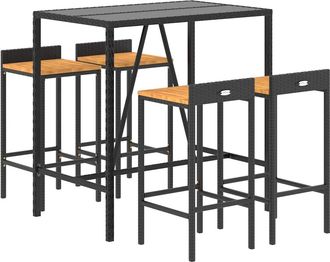 vidaXL Mesa Bar Y Taburetes Jard&iacute;n 5 Pzas Madera Acacia Rat&aacute;n Pe Negro Vidaxl