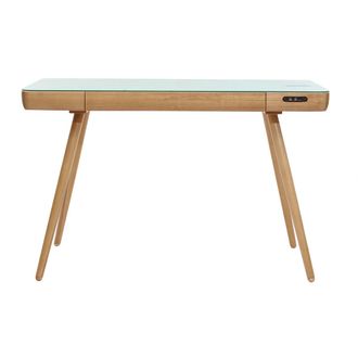 Miliboo Miliboo - Escritorio Conectado Multimedia - Cristal Blanco Y Madera Clever