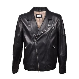 Brunello Cucinelli Black Leather Biker Jacket, Size Medium