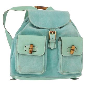Gucci Vintage Bamboo Suede Green Suede Backpack Bag (Pre-Owned)