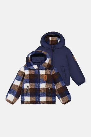 Deux par Deux Reversible Fleece Hooded Mid-Season Jacket in Dark Blue And Brown at Nordstrom, Size 12M