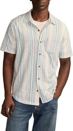 Lucky Brand Stripe Short Sleeve Cotton Blend Button-Up Shirt in Sterling Blue Multi at Nordstrom, Size Large