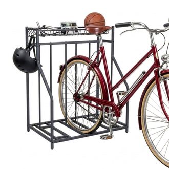 Relaxdays Soporte De Suelo Relaxdays Para 3 Bicicletas, Ajuste Universal 3-11 Cm, Cesta Y 6 Ganchos, Antracita