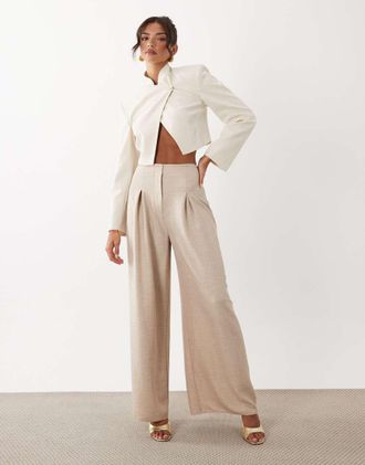 Asos Pantaloni a fondo ampio beige con vita alta a fascia ampia in coordinato-Neutro
