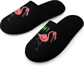 Generic Angry Flamingoes Warm Mens Slippers Slip On Soft Fleece House Shoes Winter Indoor Outdoor
