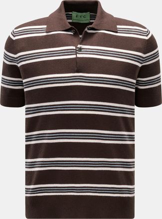 FTC Men - Short sleeve knit polo dark brown/cream/light blue striped
