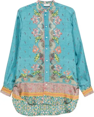 Pierre-Louis Mascia Sky Blue Printed Silk Shirt