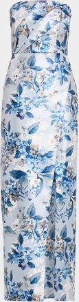 Aidan Mattox Strapless Floral Jacquard Column Gown