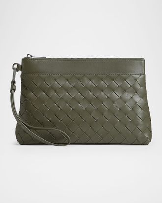 Bottega Veneta Mens Intrecciato Prism Leather Pouch with Wristlet