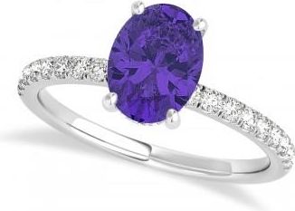 Allurez Oval Tanzanite & Diamond Single Row Hidden Halo Engagement Ring 18k White Gold (0.68ct)