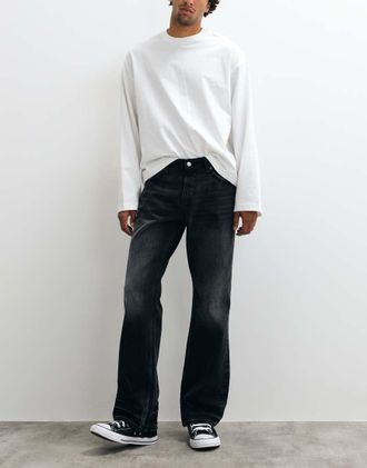 Weekday Jeans bootcut dritti a vita bassa neri-Nero