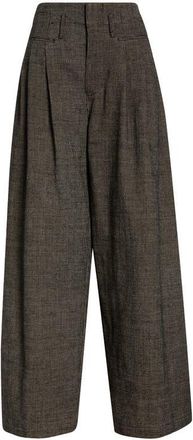 R13 Triple Pleat Linen & Wool Wide Leg Pants in Khaki Black Mini Houndstooth at Nordstrom, Size 24