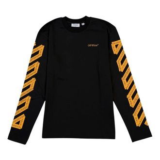 Off-white Long Sleeve Tops, male, Black, Size: 2XL Long-sleeve T-shirt with Yellow Logo