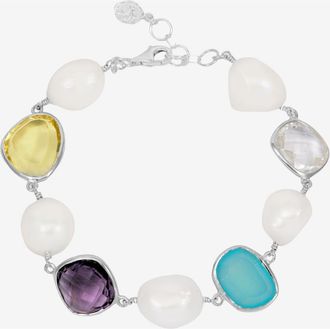 Dower & Hall Candy Gemstone & Pearl Pebble Bracelet in Sterling Silver at Nordstrom, Size 8