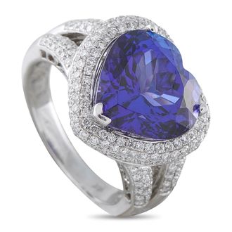 Luxury Bazaar 18K White Gold 0.95ct Diamond and Tanzanite Heart Ring MF06-070926