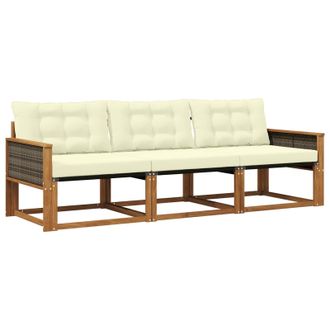 vidaXL Conjunto De Sof&aacute;s De Exterior Con Coj&iacute;n 3 Pcs Natural Y Crema Vidaxl