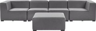 Beliani Sof&aacute; 4 Plazas Modular Gris Oscuro Negro Con Reposapi&eacute;s Poli&eacute;ster Jard&iacute;n Exterior Arezzo