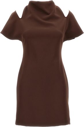 Federica Tosi Brown Cady High-Neck Cut-Out Mini Dress