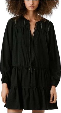 Pepe Jeans London Zwarte Jurk met Gerimpelde Rok - Dames - Korte kleedjes - Zwart - L - Kleedjes