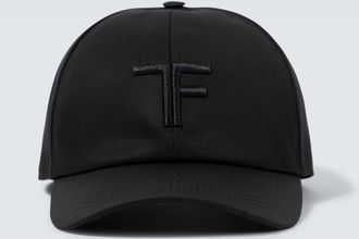 Tom Ford Embroidered canvas and leather cap