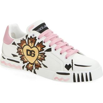 Dolce & Gabbana Portofino Light Strobel Sneaker in Bianco/Rosa Baby at Nordstrom, Size 10.5Us