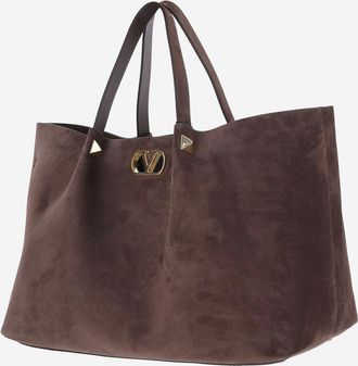 Valentino Garavani Womens Suede Rockstud Shoulder Bag Brown