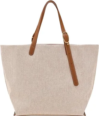 Longchamp Womens Accomplice Shopping Bag Brown Canvas - Leather Shoulder