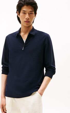 Tommy Hilfiger Mens Smooth Cotton Performance Zip Polo - Navy - XL