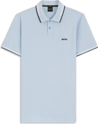 BOSS Stretch-cotton slim-fit polo shirt with branding and stripes