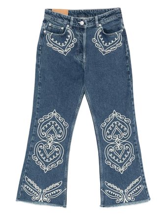 Farm Rio embroidered fringed jeans - Blue