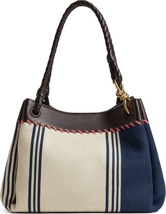 Bottega Veneta Large Parachute Cotton Canvas Shoulder Bag in 4716 Navy-Natural/Fond-Mb at Nordstrom