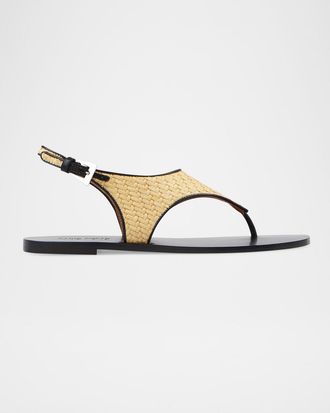 PARIS TEXAS Amalfi Raffia Thong Slingback Sandals