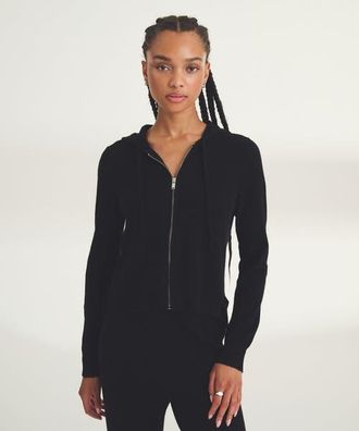 Naadam Signature Cashmere Cropped Zip Up Hoodie in Black at Nordstrom, Size 3X-Large