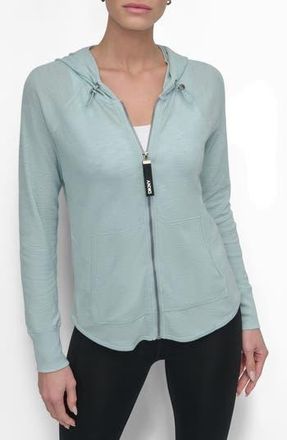 DKNY Slub Waffle Knit Zip Hoodie in Mineral at Nordstrom Rack, Size X-Small