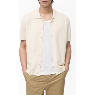 Mango Short Sleeve Knit Button-Up Shirt in Ivory White at Nordstrom, Size Medium