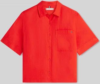 Tommy Hilfiger Regular Fit Leinenbluse mit Logo-Stitching in Rot, Gr&ouml;&szlig;e XS