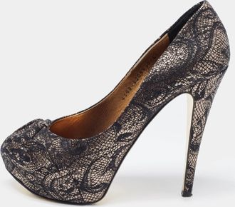 Gina Black/silver Brocade Fabric Pleated High Heel Platform Pumps
