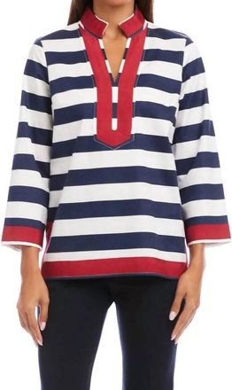 Karen Kane Striped St Tropez Tunic Top In Navy With Off White