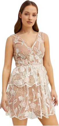 Self Portrait Sequin Floral Mini Jurk - Dames - Korte kleedjes - Bruin - S - Polyester - Kleedjes