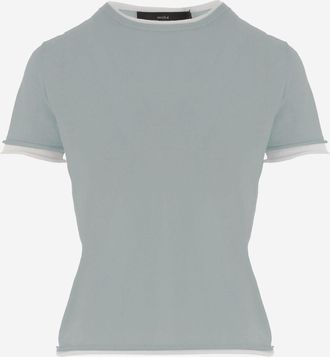 arch4 Womens Cashmere T-Shirt With Contrasting Edging Light Blue T-Shirts & Jerseys