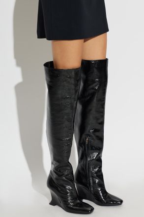 Balmain Over-the-knee Wedge Boots, Womens, Black