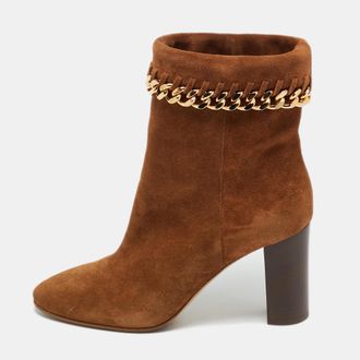 Casadei Brown Suede Chain Embellished Ankle Boots