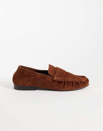 Asos Marlowe mocassini morbidi arricciati in camoscio ruggine-Marrone