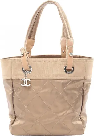 Chanel Gold Coated Canvas Leather Handbag Tote Bag (Pre-Owned)