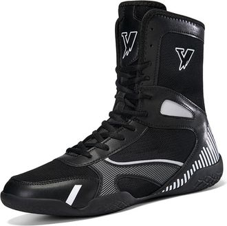 Generic Professional Boxing Boots Mens Breathable Wrestling Training Shoe for Male Adult Non Slip Fitness Sneakers,Black,6.5 UK